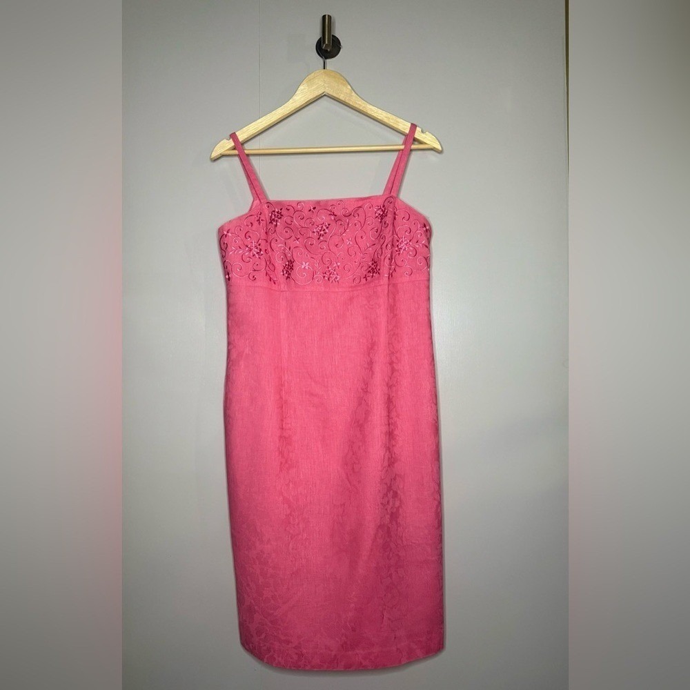 Vintage Plaza South Pink Embroidered Linen Blend Sheath Dress 8